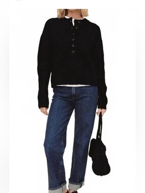Bella Dahl Black Button Henley Knit Sweater
